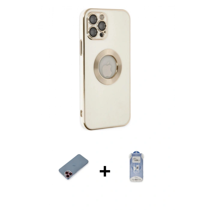 MARSİLYAN™- iPhone 12 Pro Max Kılıf İz Form Serisi - Siyah Joko Magic 5D Cam + Metal Kamera Lens Koruma Cam - KI