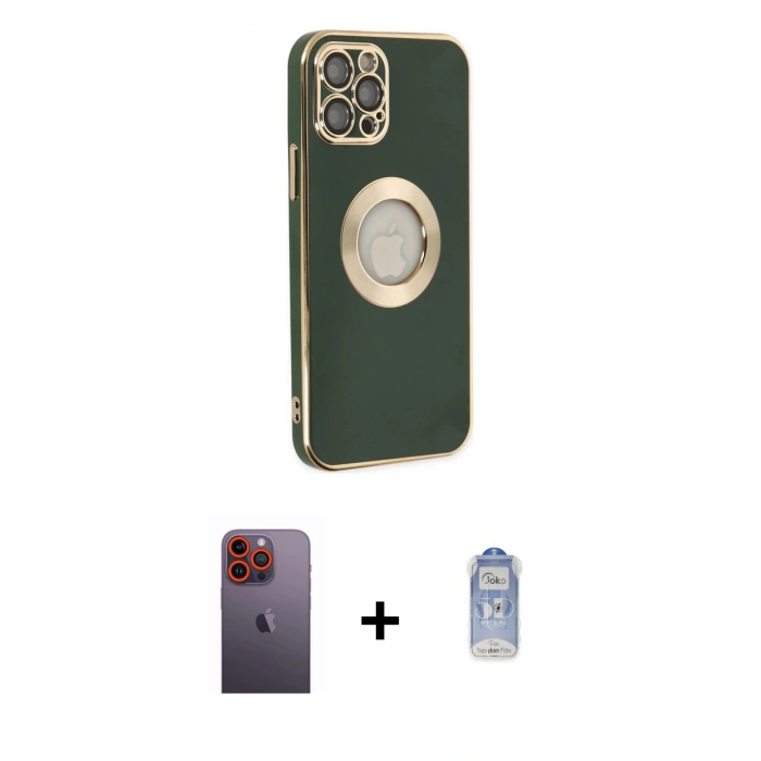 MARSİLYAN™- iPhone 12 Pro Max Kılıf İz Form Serisi - Siyah Joko Magic 5D Cam + Neon Fosforlu Kamera Lens - TU