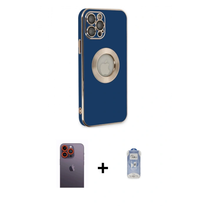 MARSİLYAN™- iPhone 12 Pro Max Kılıf İz Form Serisi - Siyah Joko Magic 5D Cam + Neon Fosforlu Kamera Lens - TU