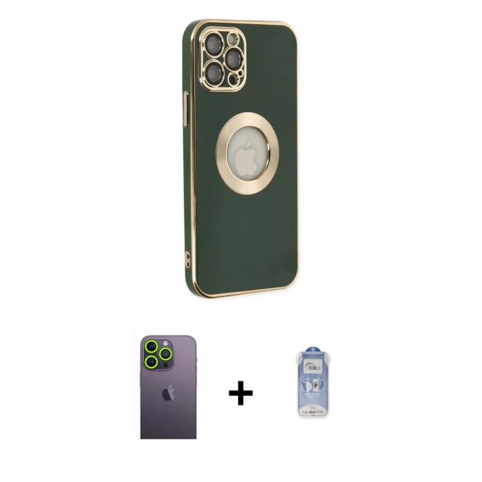 MARSİLYAN™- iPhone 12 Pro Max Kılıf İz Form Serisi - Siyah Joko Magic 5D Cam + Neon Fosforlu Kamera Lens - YL