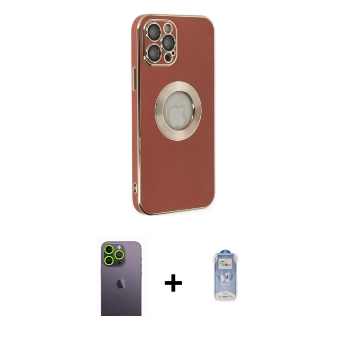MARSİLYAN™- iPhone 12 Pro Max Kılıf İz Form Serisi - Siyah Joko Magic 5D Cam + Neon Fosforlu Kamera Lens - YL