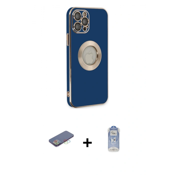 MARSİLYAN™- iPhone 12 Pro Max Kılıf İz Form Serisi - Siyah Joko Magic 5D Cam + Renkli Kamera Lens Koruma Cam - MI