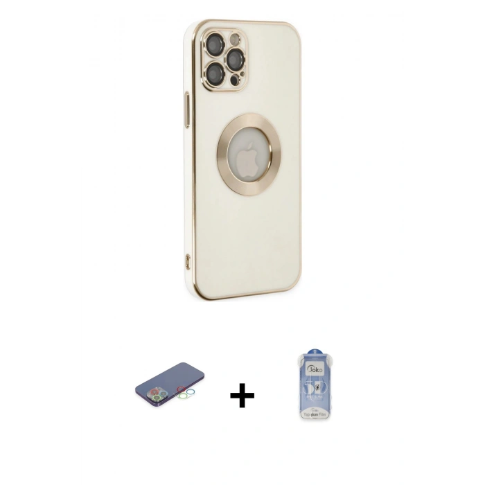 MARSİLYAN™- iPhone 12 Pro Max Kılıf İz Form Serisi - Siyah Joko Magic 5D Cam + Renkli Kamera Lens Koruma Cam - MI