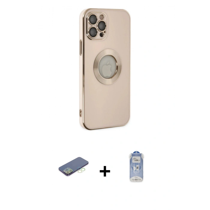 MARSİLYAN™- iPhone 12 Pro Max Kılıf İz Form Serisi - Siyah Joko Magic 5D Cam + Renkli Kamera Lens Koruma Cam - YL