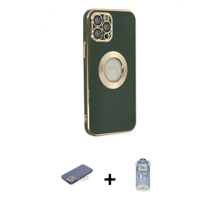 MARSİLYAN™- iPhone 12 Pro Max Kılıf İz Form Serisi - Siyah Joko Magic 5D Cam + Renkli Kamera Lens Koruma Cam - MI