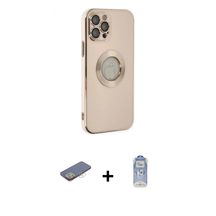 MARSİLYAN™- iPhone 12 Pro Max Kılıf İz Form Serisi - Siyah Joko Magic 5D Cam + Renkli Kamera Lens Koruma Cam - SI
