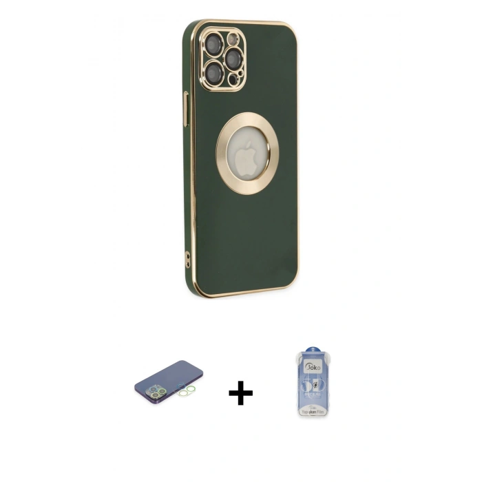 MARSİLYAN™- iPhone 12 Pro Max Kılıf İz Form Serisi - Siyah Joko Magic 5D Cam + Renkli Kamera Lens Koruma Cam - YL