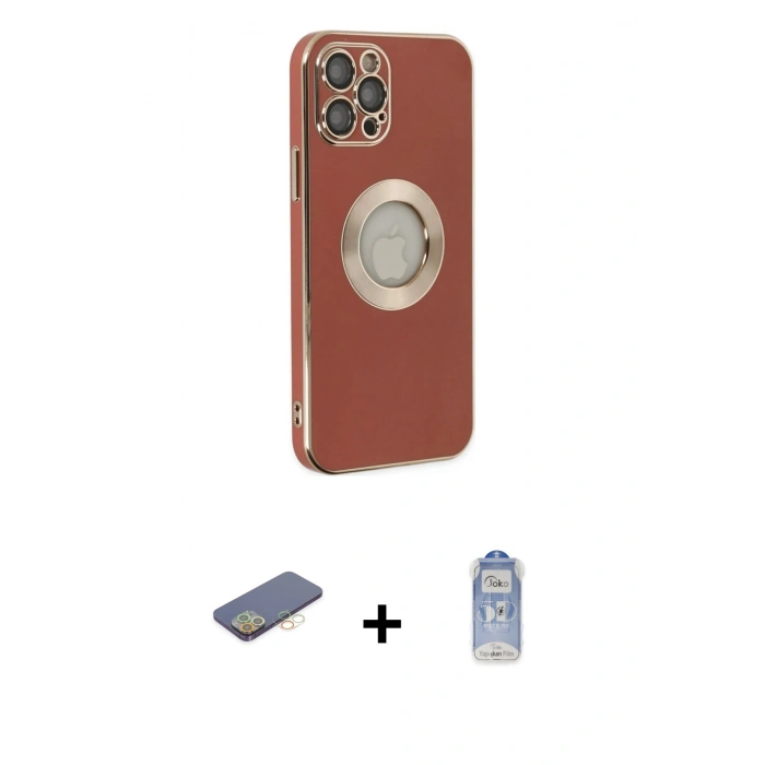 MARSİLYAN™- iPhone 12 Pro Max Kılıf İz Form Serisi - Siyah Joko Magic 5D Cam + Renkli Kamera Lens Koruma Cam - SI