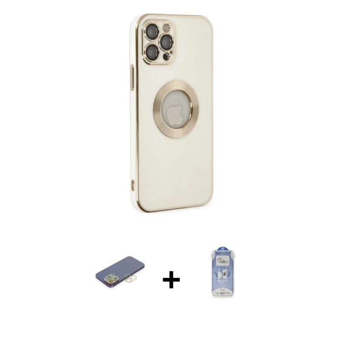 MARSİLYAN™- iPhone 12 Pro Max Kılıf İz Form Serisi - Siyah Joko Magic 5D Cam + Renkli Kamera Lens Koruma Cam - SI