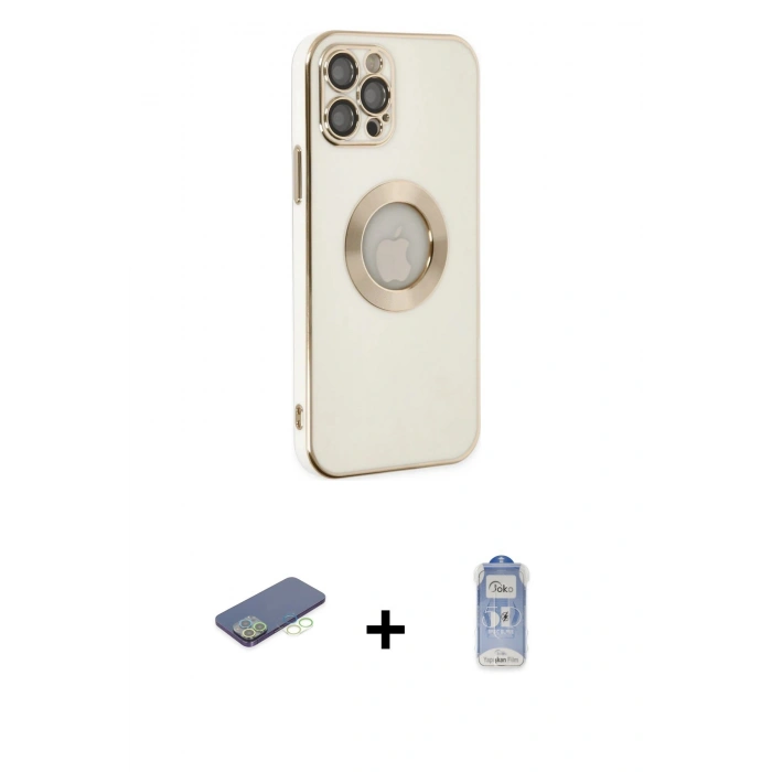 MARSİLYAN™- iPhone 12 Pro Max Kılıf İz Form Serisi - Siyah Joko Magic 5D Cam + Renkli Kamera Lens Koruma Cam - YL
