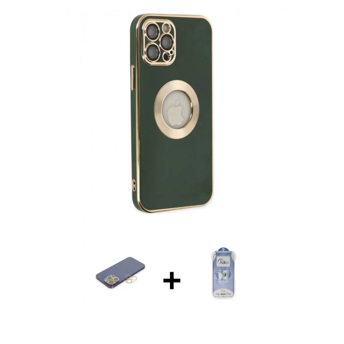 MARSİLYAN™- iPhone 12 Pro Max Kılıf İz Form Serisi - Siyah Joko Magic 5D Cam + Renkli Kamera Lens Koruma Cam - SI