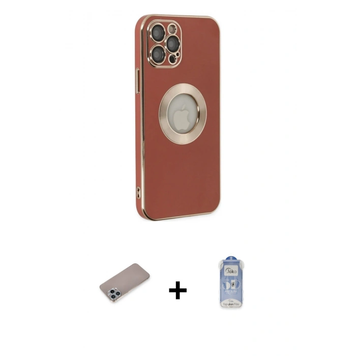 MARSİLYAN™- iPhone 12 Pro Max Kılıf İz Form Serisi - Siyah Joko Magic 5D Cam + Shine Kamera Lens Koruma Cam - SABE