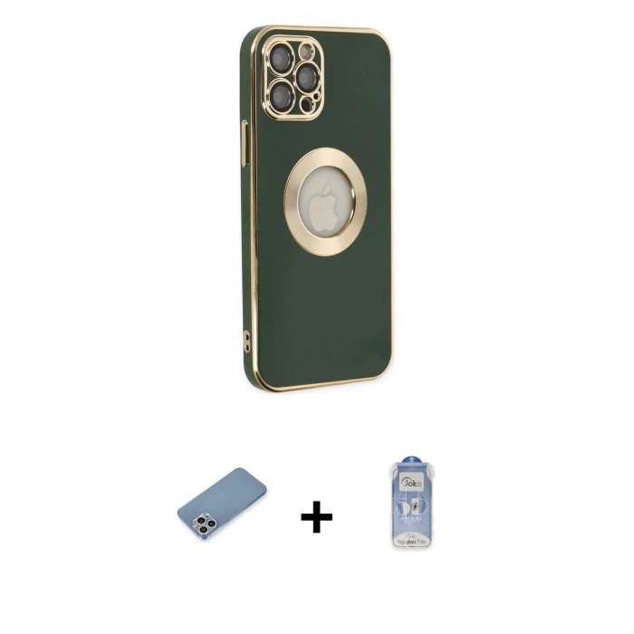 MARSİLYAN™- iPhone 12 Pro Max Kılıf İz Form Serisi - Siyah Joko Magic 5D Cam + Shine Kamera Lens Koruma Cam - GS
