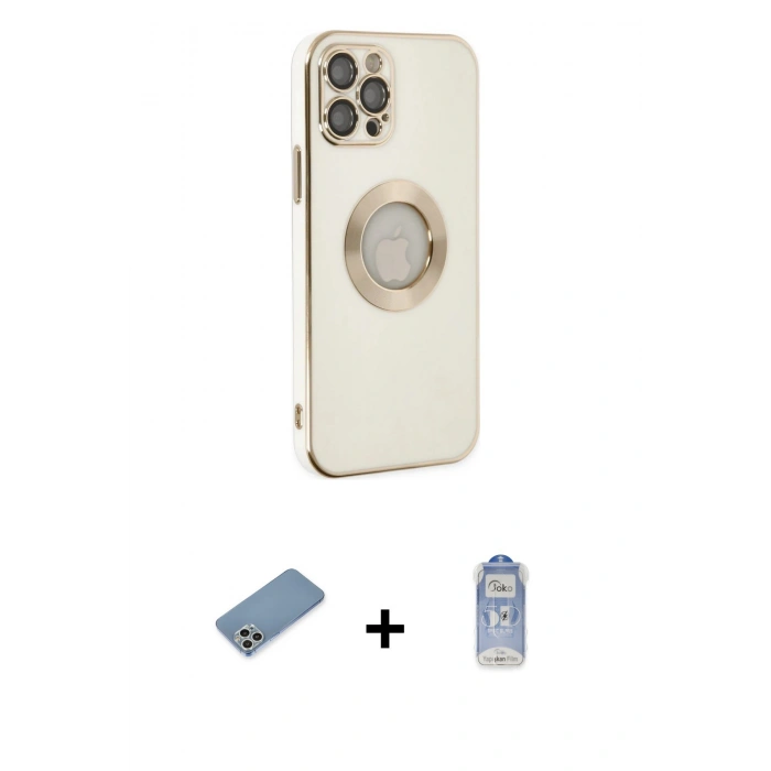 MARSİLYAN™- iPhone 12 Pro Max Kılıf İz Form Serisi - Siyah Joko Magic 5D Cam + Shine Kamera Lens Koruma Cam - GS