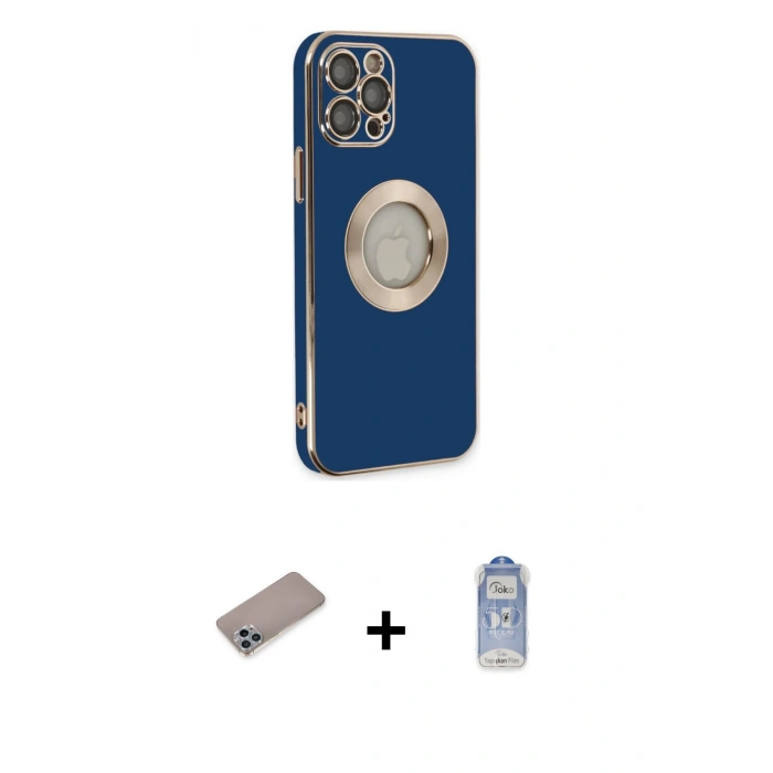 MARSİLYAN™- iPhone 12 Pro Max Kılıf İz Form Serisi - Siyah Joko Magic 5D Cam + Shine Kamera Lens Koruma Cam - SABE