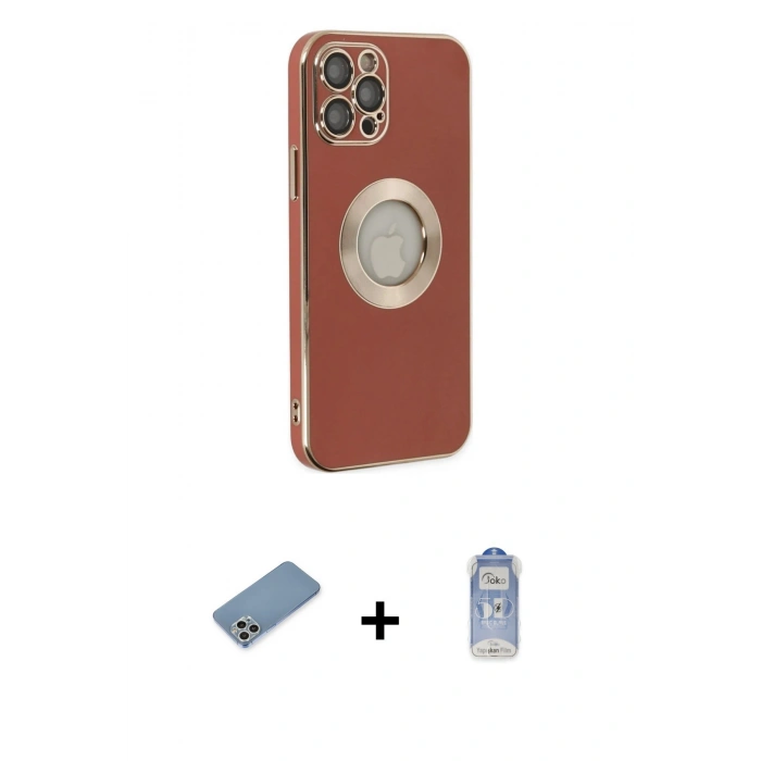 MARSİLYAN™- iPhone 12 Pro Max Kılıf İz Form Serisi - Siyah Joko Magic 5D Cam + Shine Kamera Lens Koruma Cam - GS