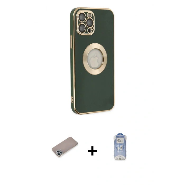 MARSİLYAN™- iPhone 12 Pro Max Kılıf İz Form Serisi - Siyah Joko Magic 5D Cam + Shine Kamera Lens Koruma Cam - SABE