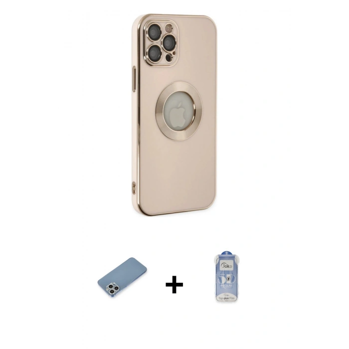 MARSİLYAN™- iPhone 12 Pro Max Kılıf İz Form Serisi - Siyah Joko Magic 5D Cam + Shine Kamera Lens Koruma Cam - GS