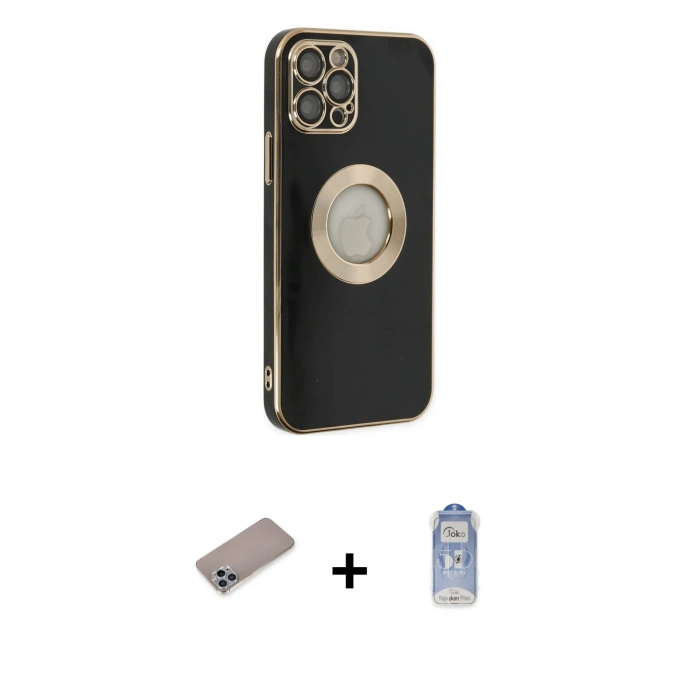 MARSİLYAN™- iPhone 12 Pro Max Kılıf İz Form Serisi - Siyah Joko Magic 5D Cam + Shine Kamera Lens Koruma Cam - SABE