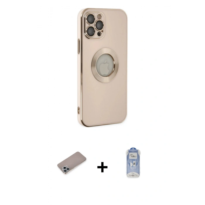 MARSİLYAN™- iPhone 12 Pro Max Kılıf İz Form Serisi - Siyah Joko Magic 5D Cam + Shine Kamera Lens Koruma Cam - SABE