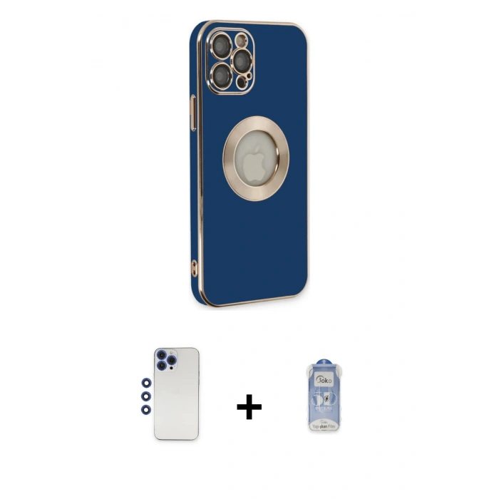 MARSİLYAN™- iPhone 12 Pro Max Kılıf İz Form Serisi - Siyah Joko Magic 5D Cam + Shine Kamera Lens - LT