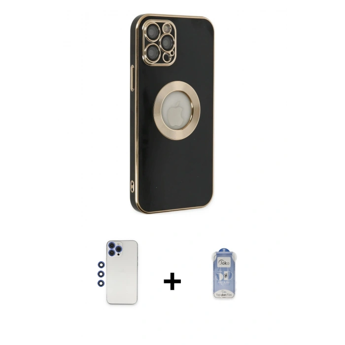 MARSİLYAN™- iPhone 12 Pro Max Kılıf İz Form Serisi - Siyah Joko Magic 5D Cam + Shine Kamera Lens - LT
