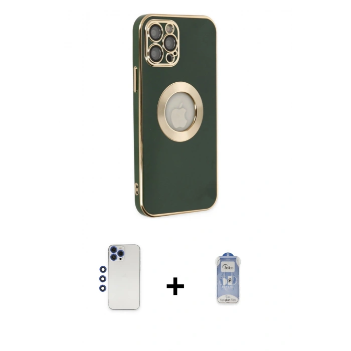 MARSİLYAN™- iPhone 12 Pro Max Kılıf İz Form Serisi - Siyah Joko Magic 5D Cam + Shine Kamera Lens - LT