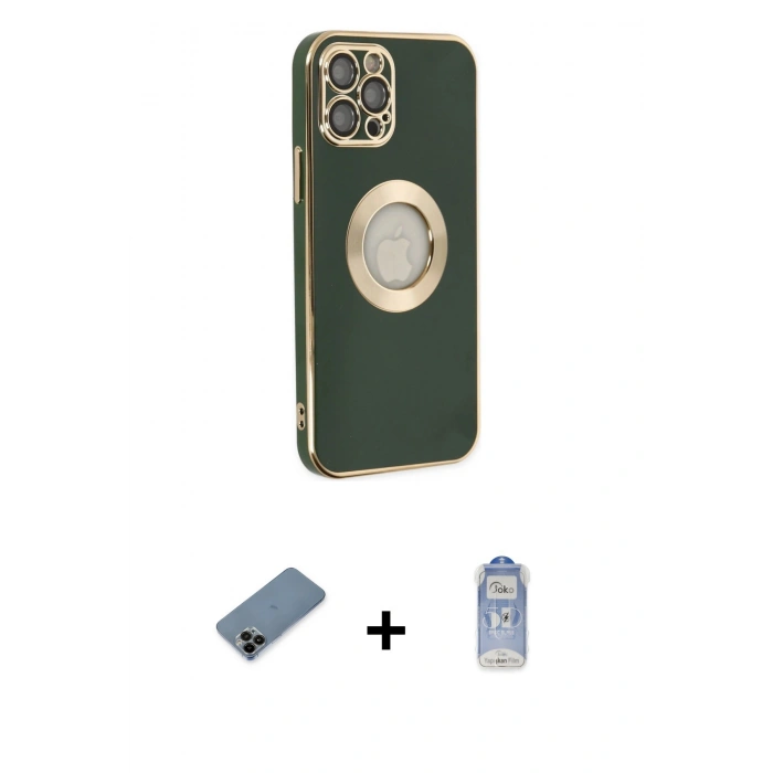 MARSİLYAN™- iPhone 12 Pro Max Kılıf İz Form Serisi - Siyah Joko Magic 5D Cam + Shine Kamera Lens Koruma Cam - SH