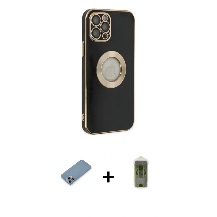 MARSİLYAN™- iPhone 12 Pro Max Kılıf İz Form Serisi - Siyah Joko Magic 5D Hayalet Cam + Shine Kamera Lens Koruma Cam - GI