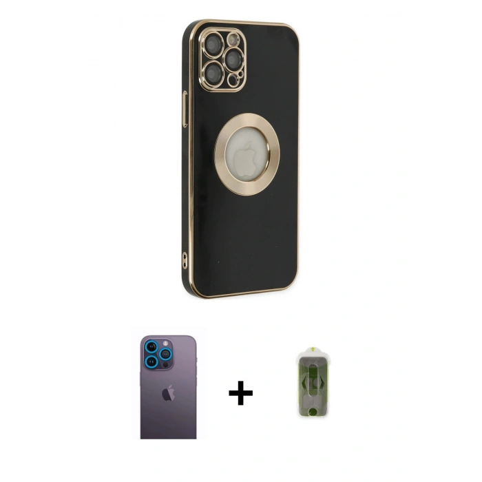 MARSİLYAN™- iPhone 12 Pro Max Kılıf İz Form Serisi - Siyah Joko Magic 5D Hayalet Cam + Neon Fosforlu Kamera Lens - MI