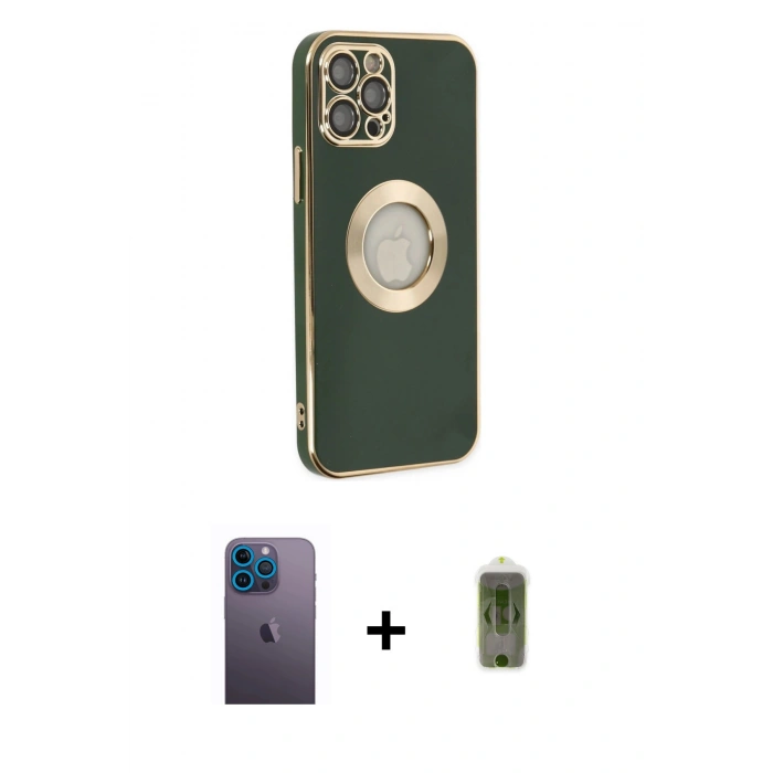MARSİLYAN™- iPhone 12 Pro Max Kılıf İz Form Serisi - Siyah Joko Magic 5D Hayalet Cam + Neon Fosforlu Kamera Lens - MI