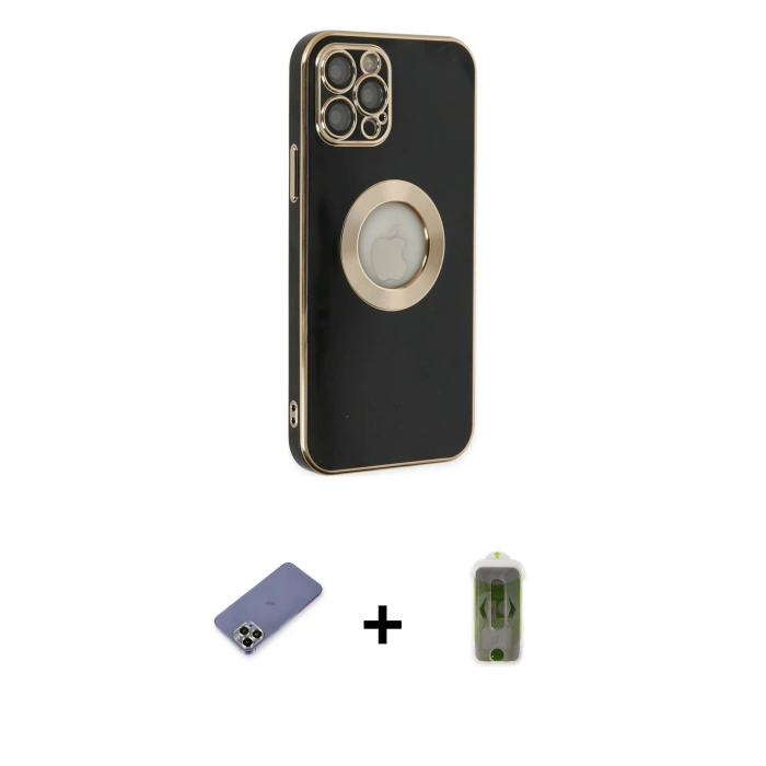 MARSİLYAN™- iPhone 12 Pro Max Kılıf İz Form Serisi - Siyah Joko Magic 5D Hayalet Cam + Metal Kamera Lens Koruma Cam - GD