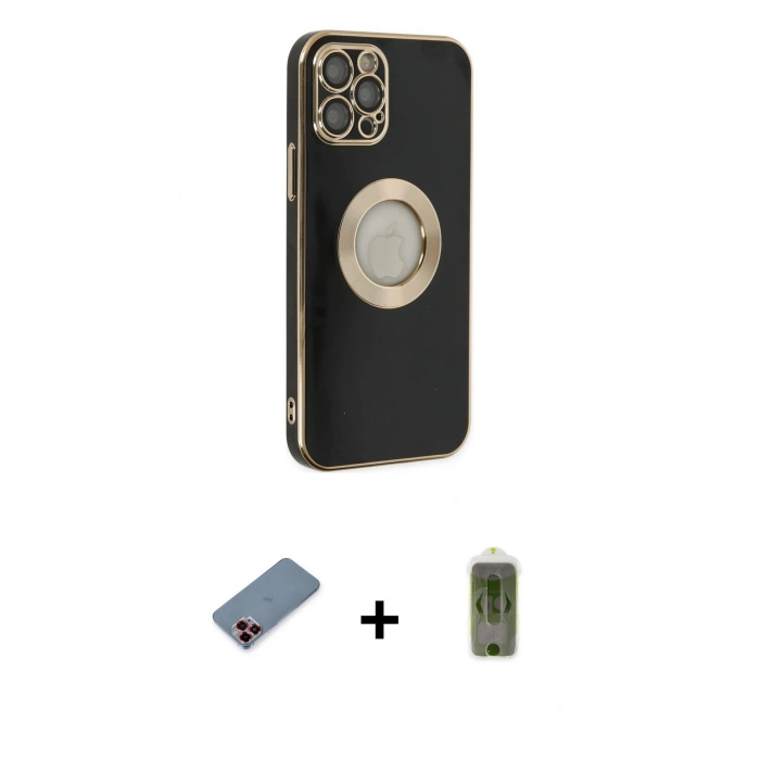 MARSİLYAN™- iPhone 12 Pro Max Kılıf İz Form Serisi - Siyah Joko Magic 5D Hayalet Cam + Metal Kamera Lens Koruma Cam - KI