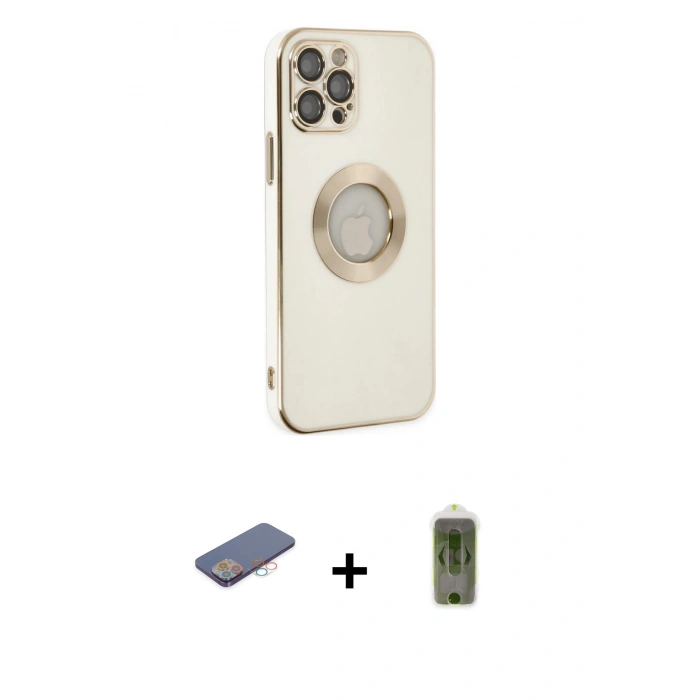 MARSİLYAN™- iPhone 12 Pro Max Kılıf İz Form Serisi - Siyah Joko Magic 5D Hayalet Cam + Pembe Renkli Kamera Lens Koruma Cam
