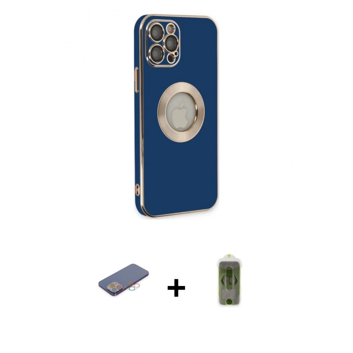 MARSİLYAN™- iPhone 12 Pro Max Kılıf İz Form Serisi - Siyah Joko Magic 5D Hayalet Cam + Pembe Renkli Kamera Lens Koruma Cam