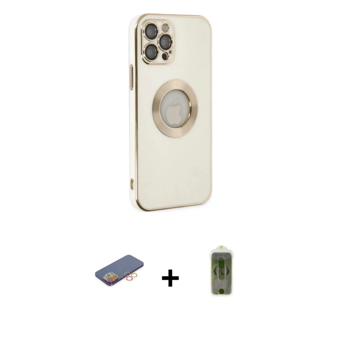 MARSİLYAN™- iPhone 12 Pro Max Kılıf İz Form Serisi - Siyah Joko Magic 5D Hayalet Cam + Renkli Kamera Lens Koruma Cam - TU