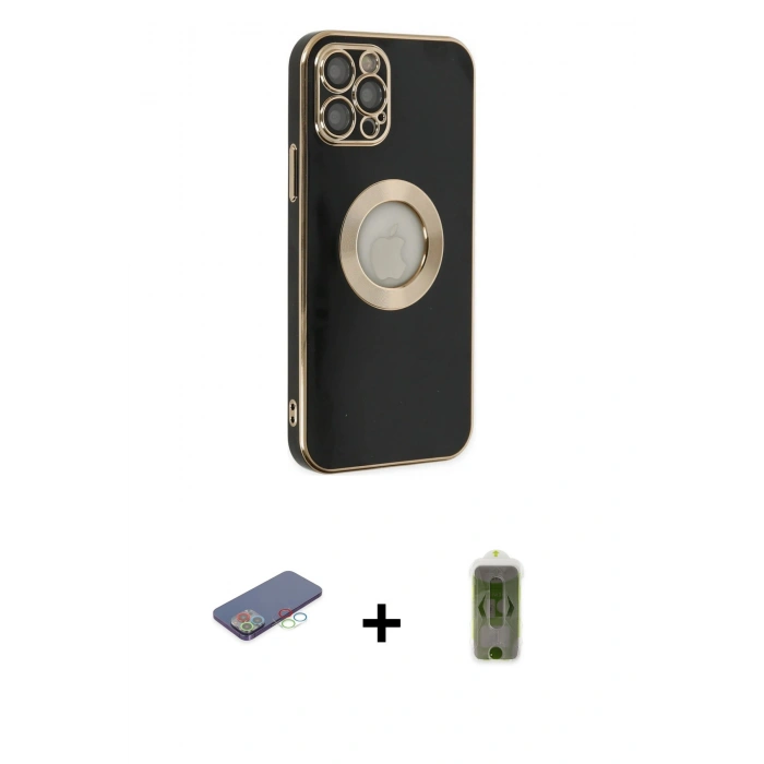 MARSİLYAN™- iPhone 12 Pro Max Kılıf İz Form Serisi - Siyah Joko Magic 5D Hayalet Cam + Renkli Kamera Lens Koruma Cam - MI
