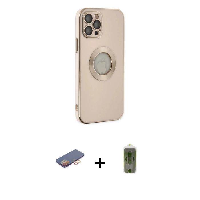 MARSİLYAN™- iPhone 12 Pro Max Kılıf İz Form Serisi - Siyah Joko Magic 5D Hayalet Cam + Renkli Kamera Lens Koruma Cam - TU