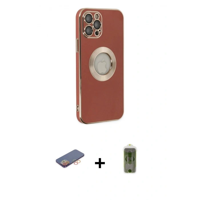 MARSİLYAN™- iPhone 12 Pro Max Kılıf İz Form Serisi - Siyah Joko Magic 5D Hayalet Cam + Renkli Kamera Lens Koruma Cam - TU