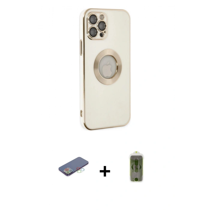 MARSİLYAN™- iPhone 12 Pro Max Kılıf İz Form Serisi - Siyah Joko Magic 5D Hayalet Cam + Renkli Kamera Lens Koruma Cam - MI