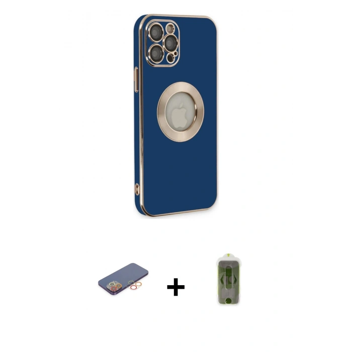 MARSİLYAN™- iPhone 12 Pro Max Kılıf İz Form Serisi - Siyah Joko Magic 5D Hayalet Cam + Renkli Kamera Lens Koruma Cam - TU