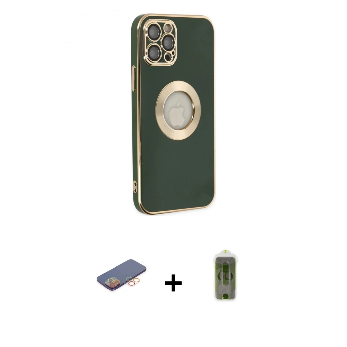 MARSİLYAN™- iPhone 12 Pro Max Kılıf İz Form Serisi - Siyah Joko Magic 5D Hayalet Cam + Renkli Kamera Lens Koruma Cam - TU
