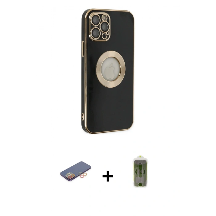 MARSİLYAN™- iPhone 12 Pro Max Kılıf İz Form Serisi - Siyah Joko Magic 5D Hayalet Cam + Renkli Kamera Lens Koruma Cam - TU