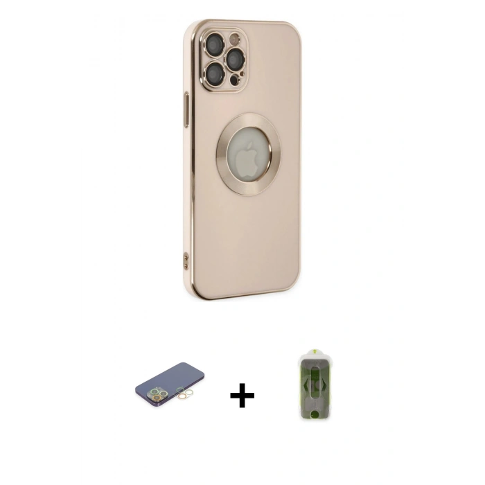 MARSİLYAN™- iPhone 12 Pro Max Kılıf İz Form Serisi - Siyah Joko Magic 5D Hayalet Cam + Renkli Kamera Lens Koruma Cam - SI