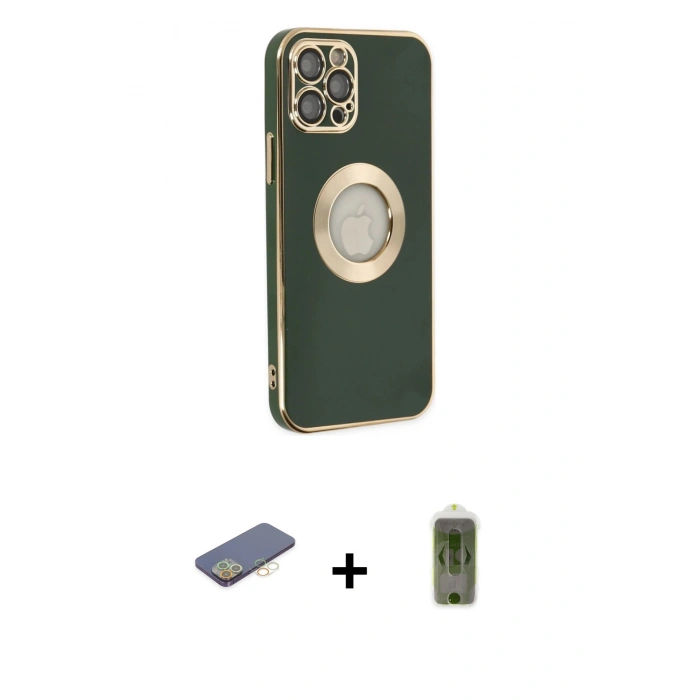 MARSİLYAN™- iPhone 12 Pro Max Kılıf İz Form Serisi - Siyah Joko Magic 5D Hayalet Cam + Renkli Kamera Lens Koruma Cam - SI