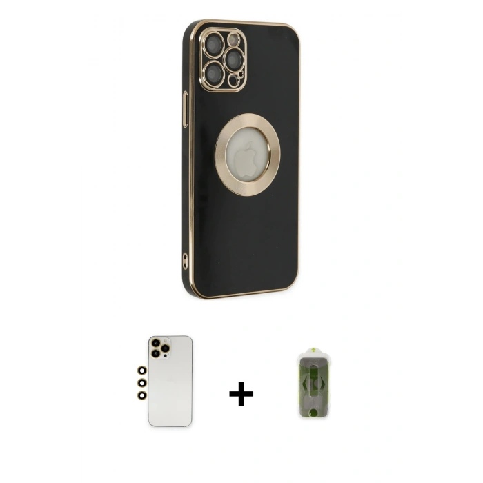 MARSİLYAN™- iPhone 12 Pro Max Kılıf İz Form Serisi - Siyah Joko Magic 5D Hayalet Cam + Shine Kamera Lens - GD