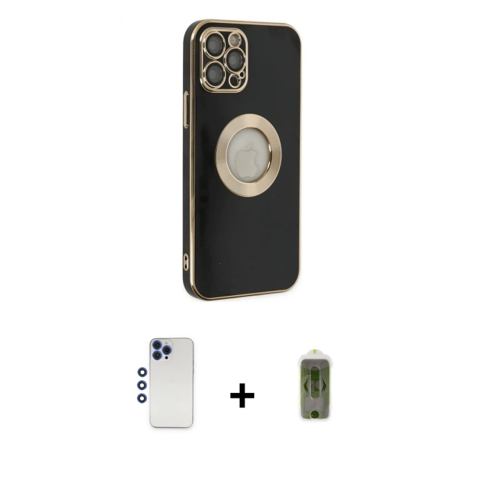 MARSİLYAN™- iPhone 12 Pro Max Kılıf İz Form Serisi - Siyah Joko Magic 5D Hayalet Cam + Shine Kamera Lens - LT