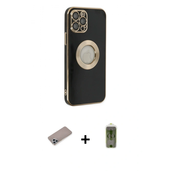 MARSİLYAN™- iPhone 12 Pro Max Kılıf İz Form Serisi - Siyah Joko Magic 5D Hayalet Cam + Shine Kamera Lens Koruma Cam - SABE