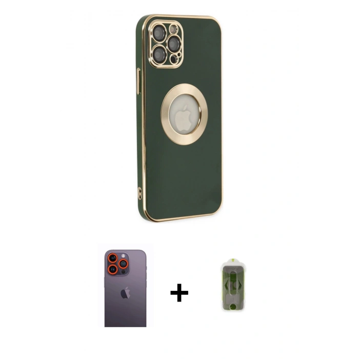 MARSİLYAN™- iPhone 12 Pro Max Kılıf İz Form Serisi - Siyah Joko Magic 5D Hayalet Cam + Neon Fosforlu Kamera Lens - TU