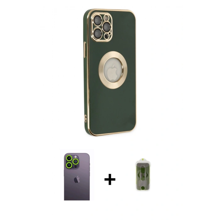 MARSİLYAN™- iPhone 12 Pro Max Kılıf İz Form Serisi - Siyah Joko Magic 5D Hayalet Cam + Neon Fosforlu Kamera Lens - YL